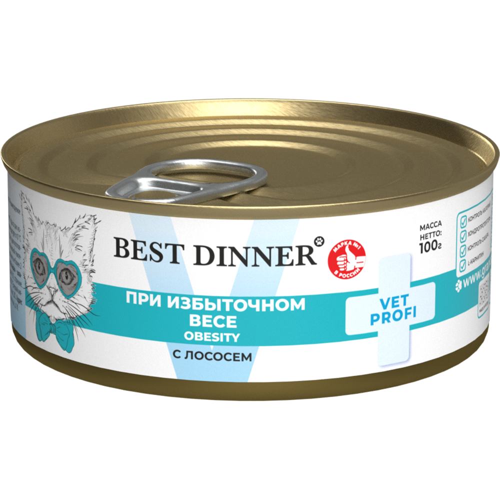 Корм для кошек BEST DINNER Exclusive Vet Profi Obesity при избыточной массе тела, лосось банка