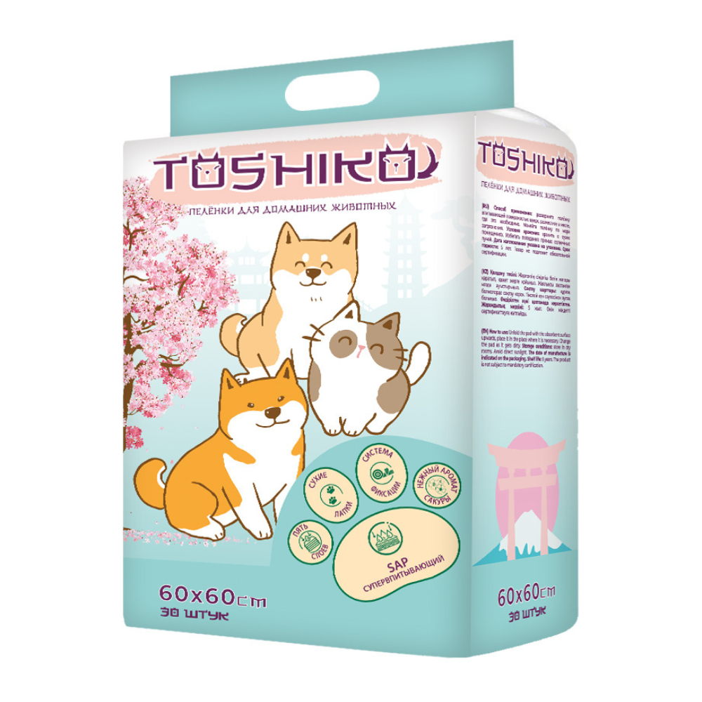 Пеленки TOSHIKO впитывающие одноразовые с суперабсорбентом аром.сакуры 60х60, 30 шт
