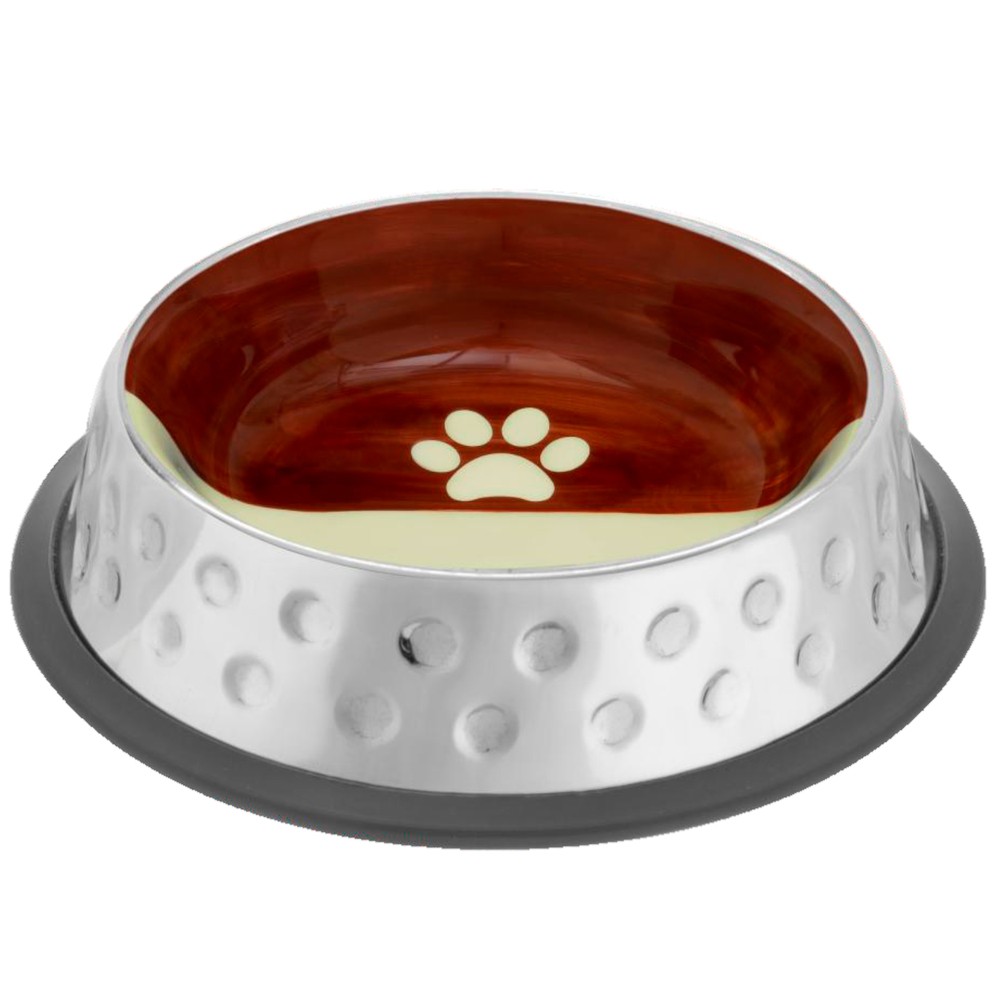 Миска для собак MR.KRANCH Candy из нерж.стали с керам.покрыт., нескользящ.осн., коричн.с белым 850мл