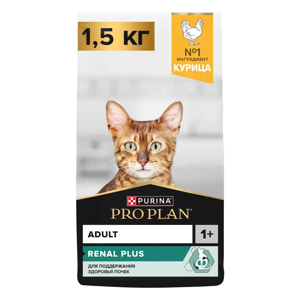 Корм для кошек PRO PLAN Renal Plus для поддержания здоровья почек, с курицей сух.