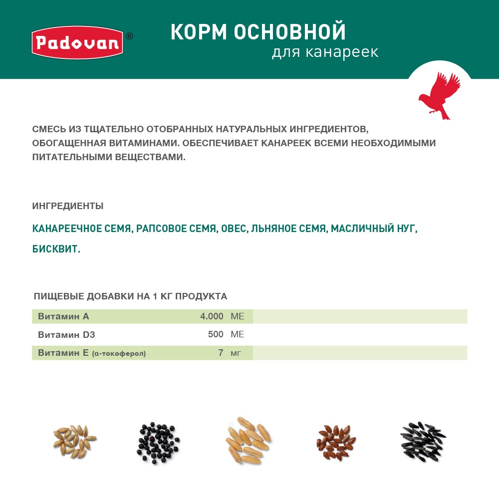 Корм для птиц PADOVAN Sunmix canarini комплексный основной для канареек