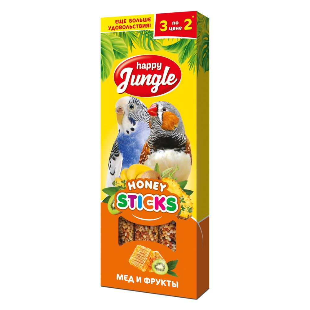 Палочки для птиц HAPPY JUNGLE мед+фрукты 3шт