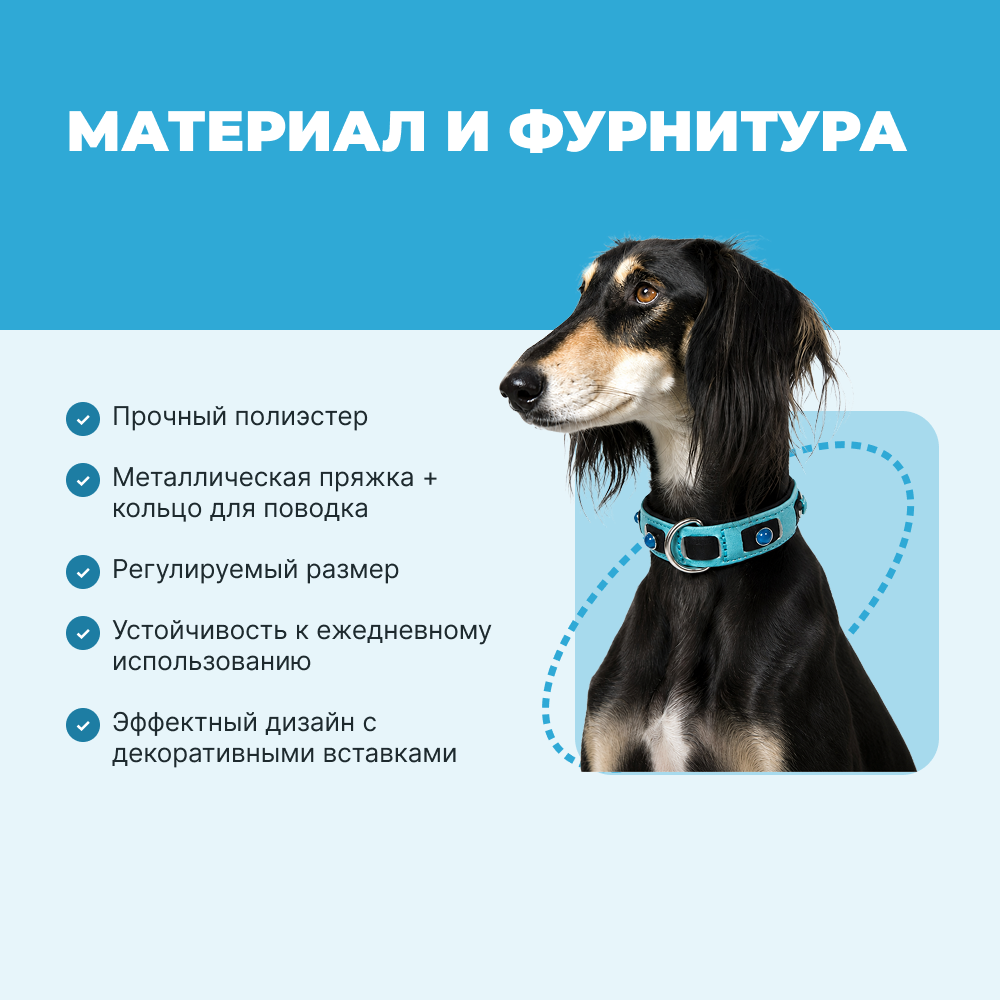 Ошейник для собак FOXIE Lagoon M 2,0х35-50см голубой