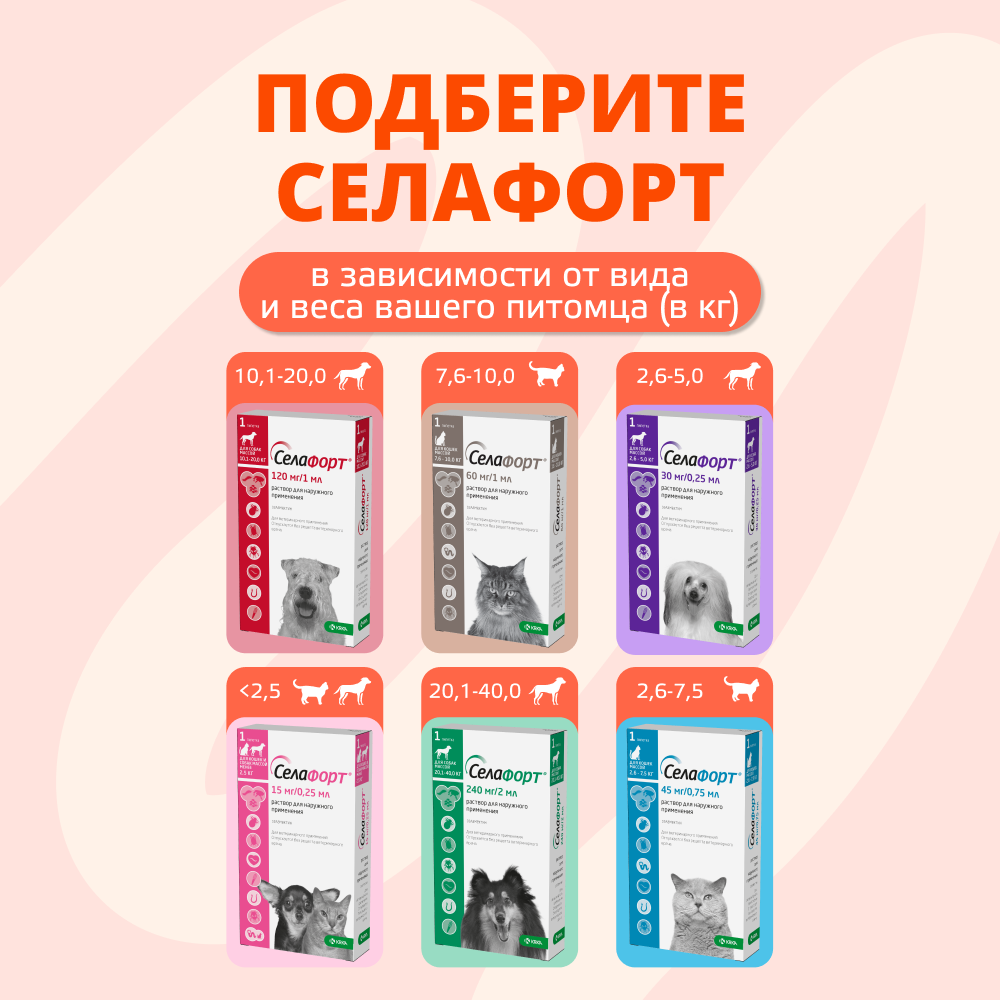 Капли для собак KRKA Селафорт от ушных и чесоточ.клещей, блох, гельминтов 5,1-10кг (60мг) 1 уп.