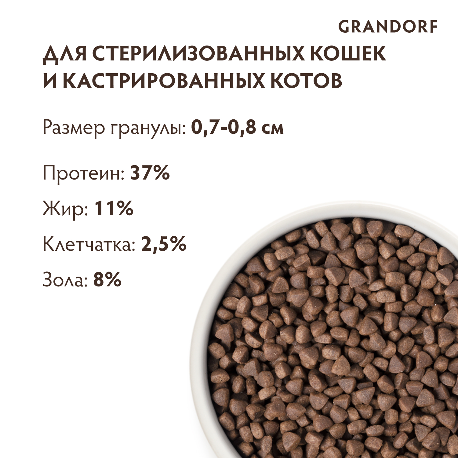 Корм для кошек GRANDORF для стерилизованных, индейка сух.