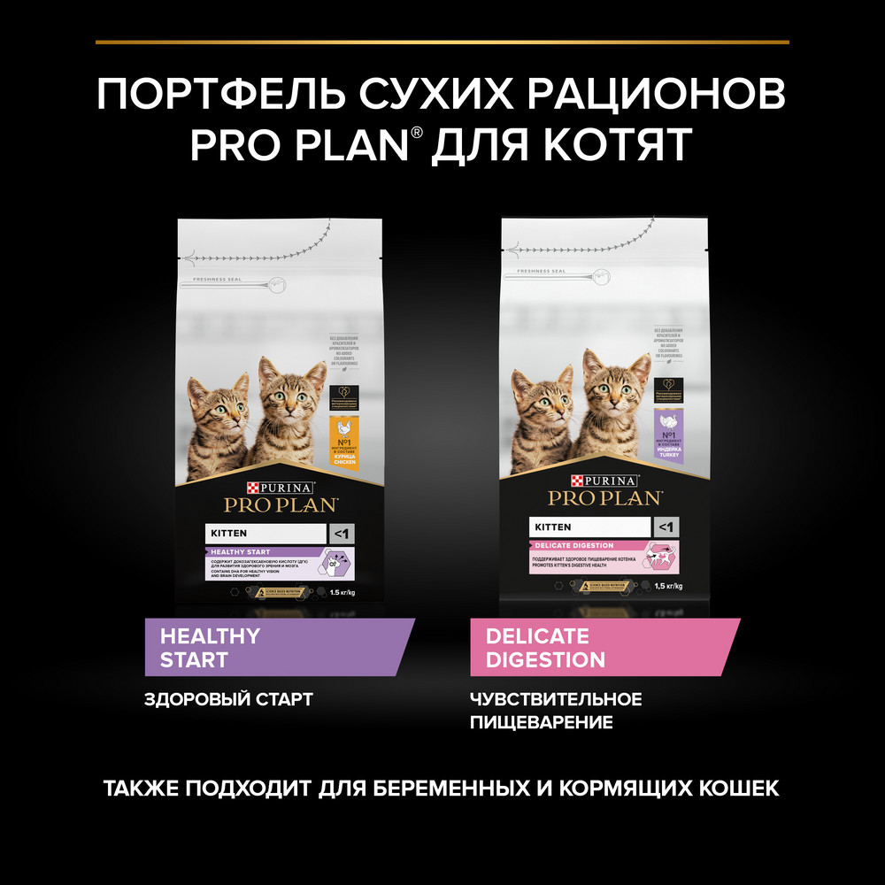 Корм для котят PRO PLAN Delicate с чувствительным пищеварением, с индейкой сух.