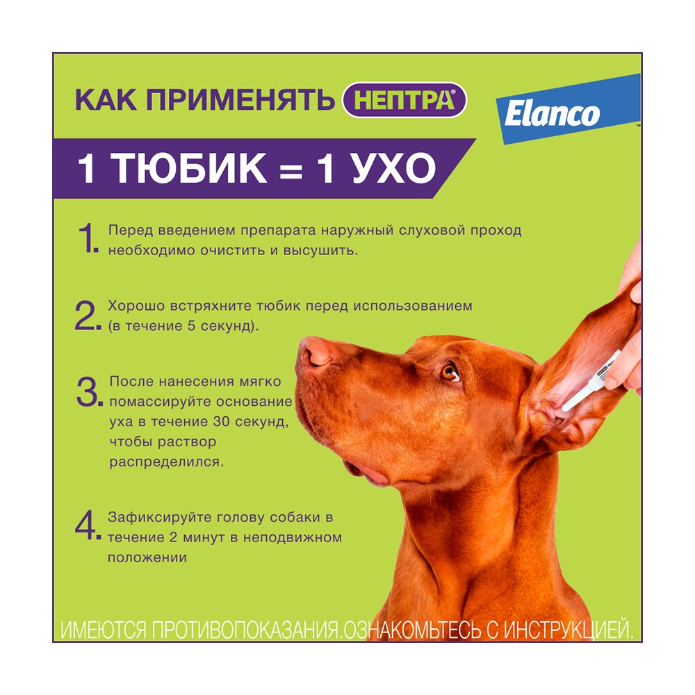 Раствор для собак ELANCO Нептра для лечения отита 2 пипетки 1мл (рецепт)