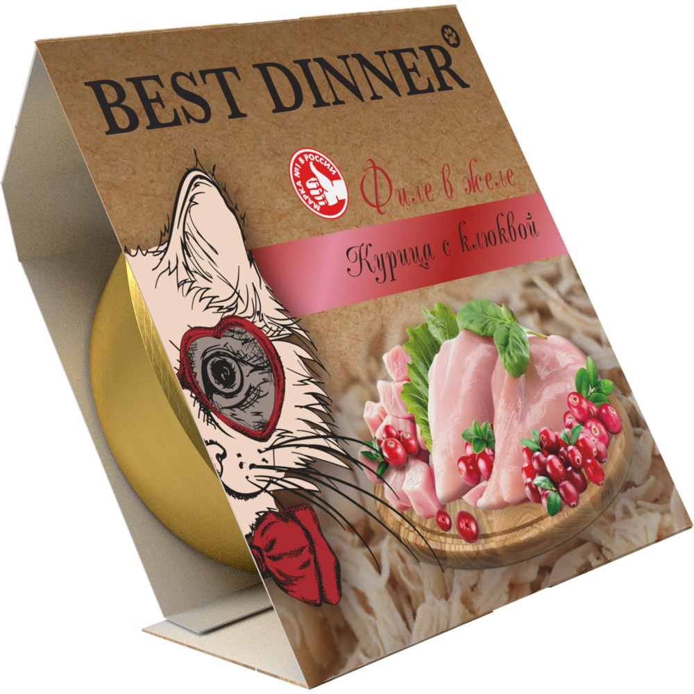 Корм для кошек BEST DINNER для стерил., мясные волокна в желе курица с клюквой ламист.