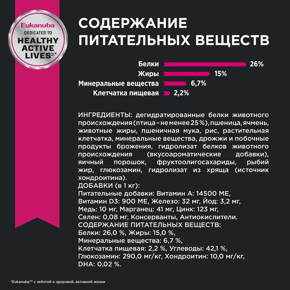 Корм для собак EUKANUBA для средних пород сух.
