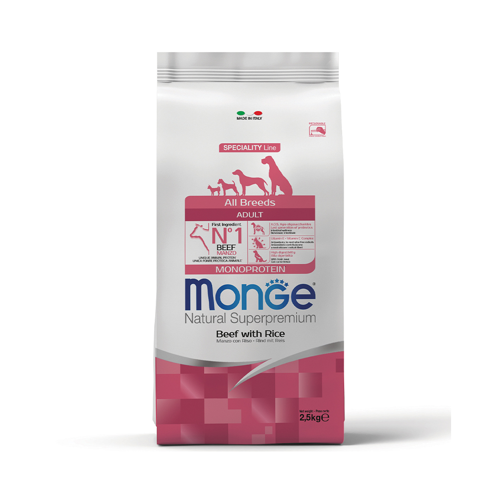 Корм для собак MONGE Monoprotein говядина с рисом сух.