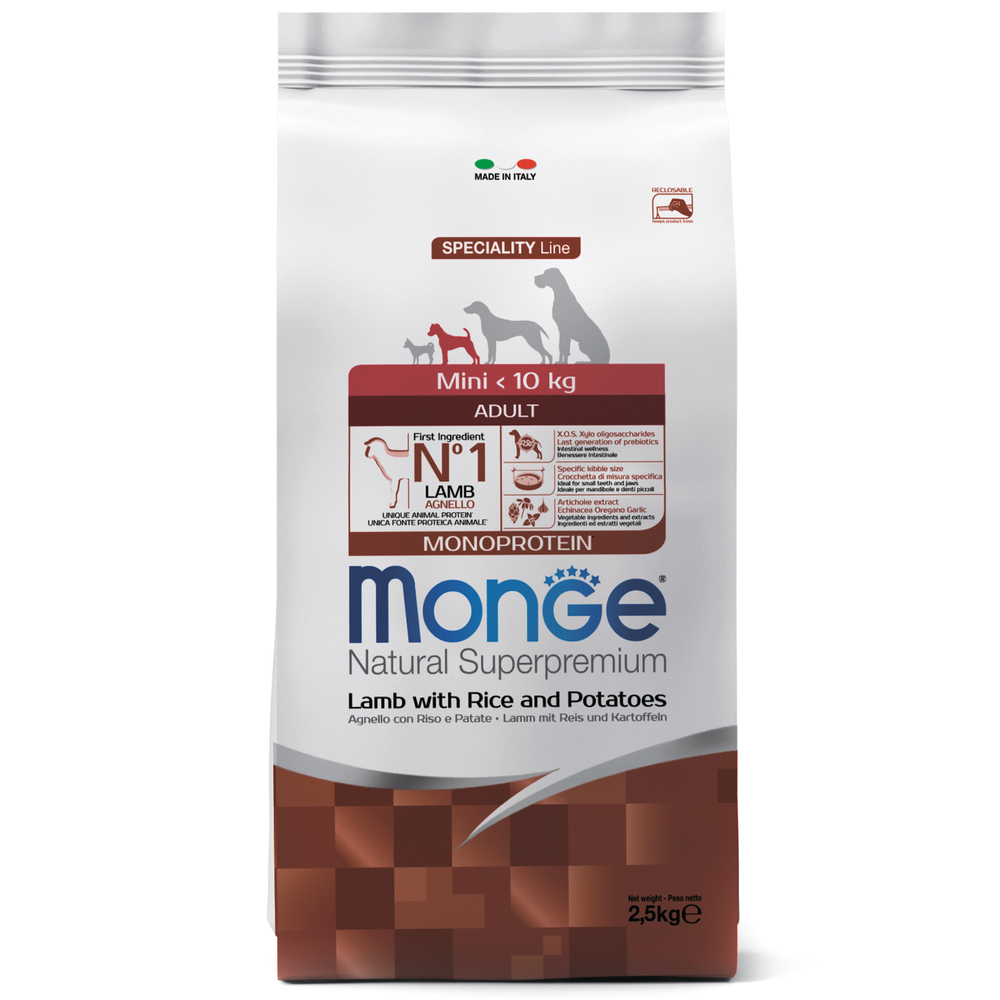 Корм для собак MONGE Dog Speciality Mini для мелких пород ягненок с рисом и картофелем сух.