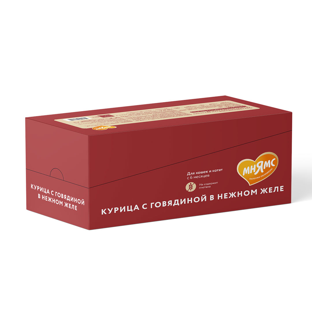 Корм для кошек и котят старше 6 мес. МНЯМС дополнительный, курица с говяд. в нежном желе банка