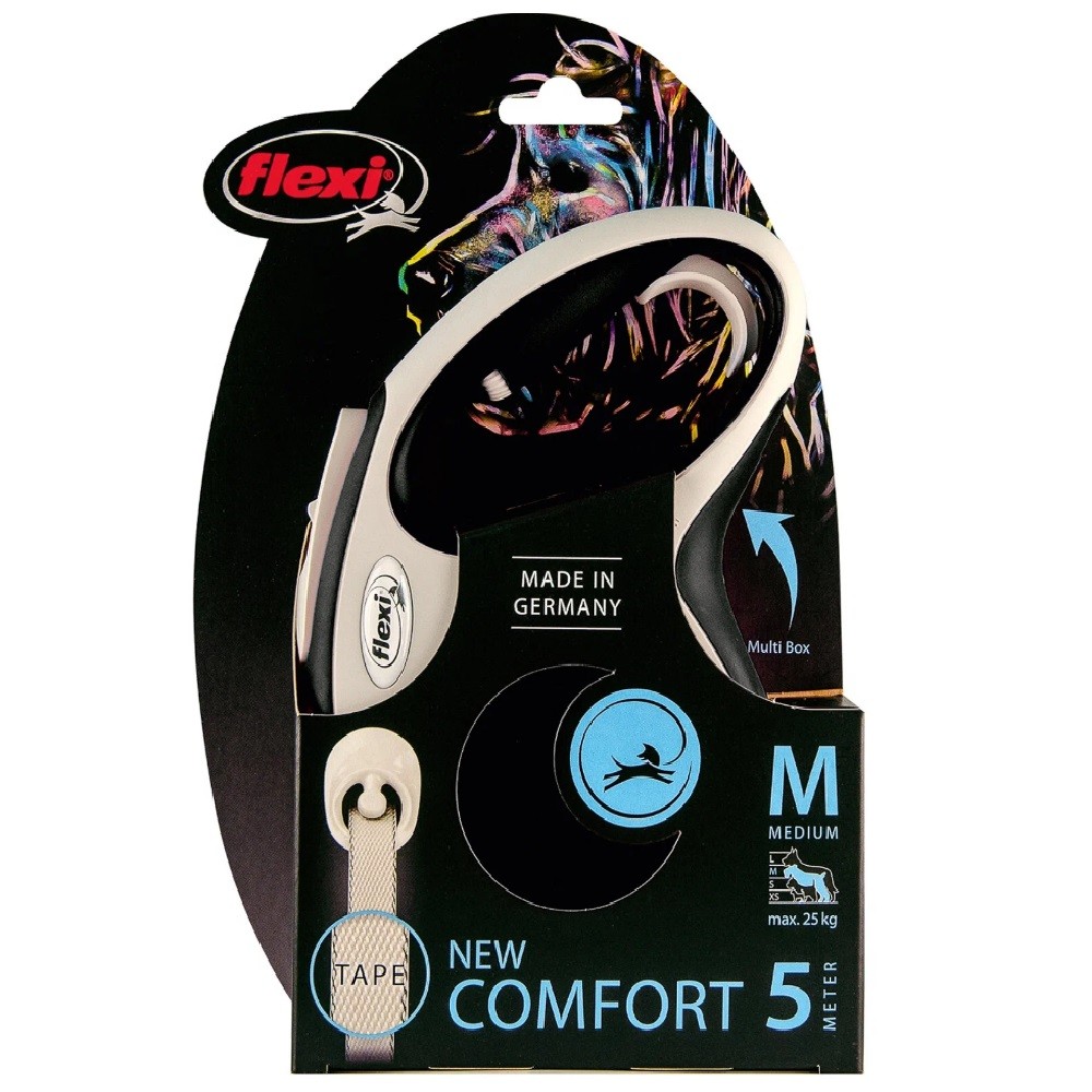 Рулетка для собак FLEXI New Line Comfort M (до 25кг) лента 5м серый/черный