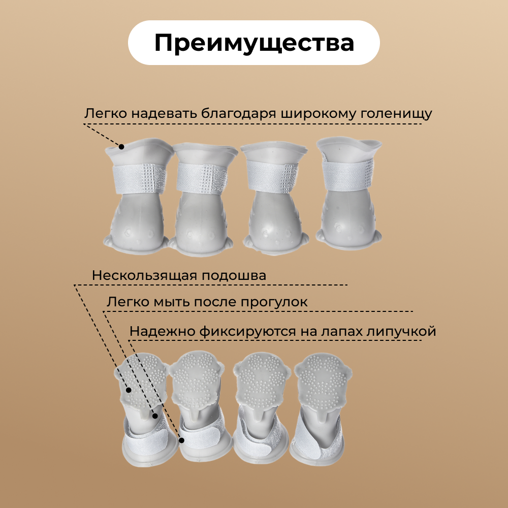 Ботинки для собак FOXIE Rain L 5,5х4,3х7,5см белые