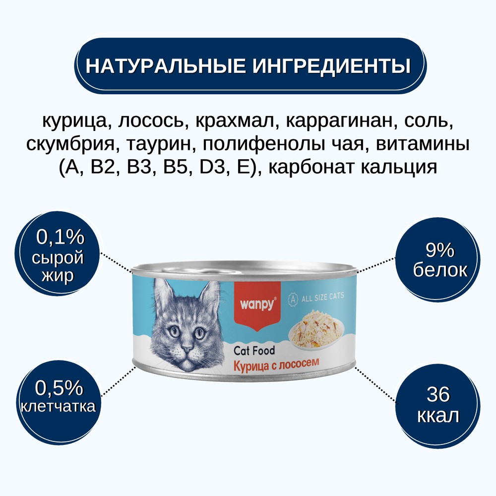 Корм для кошек WANPY Cat Курица с лососем банка