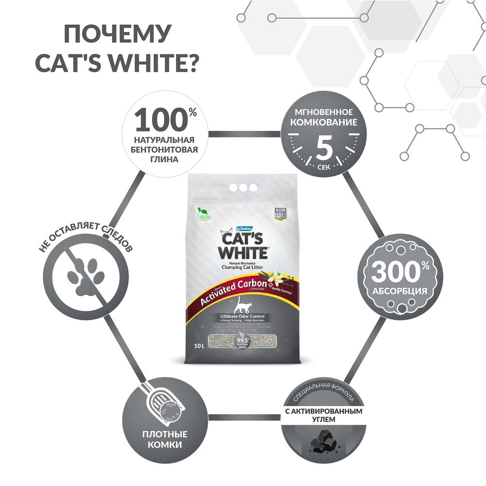 Наполнитель для кошачьего туалета CAT'S WHITE Vanilla комкующийся с аром. Ванили, 10л