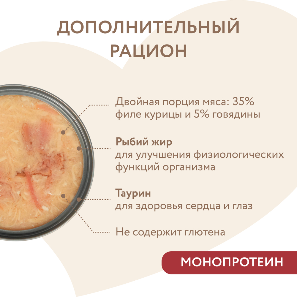 Корм для кошек и котят старше 6 мес. МНЯМС дополнительный, курица с говяд. в нежном желе банка