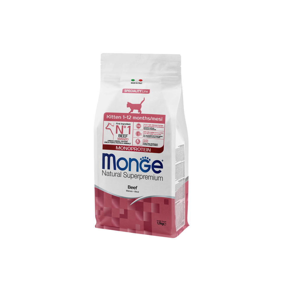 Корм для котят и беременных кошек MONGE Cat Speciality Line Monoprotein из говядины сух.