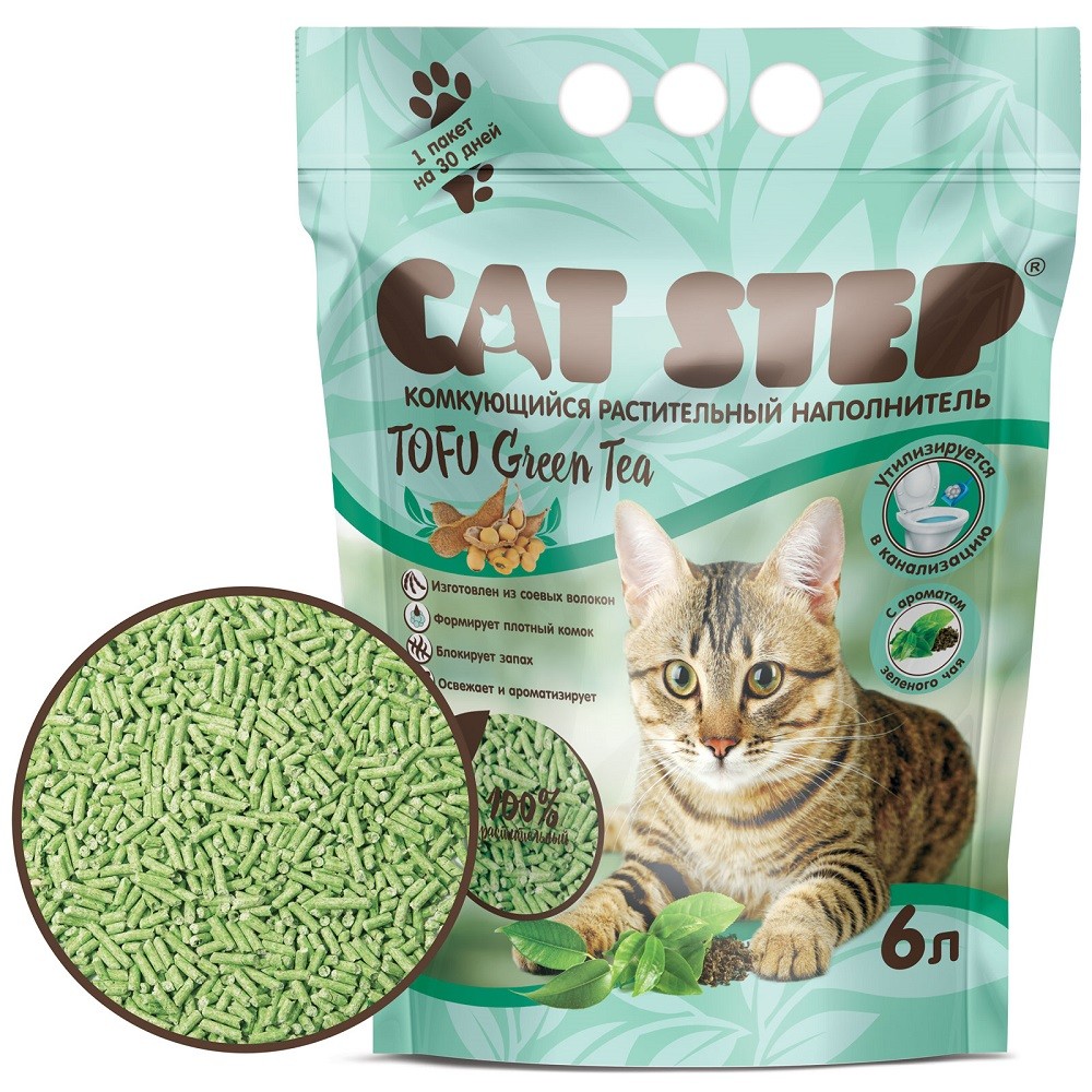 Наполнитель для кошачьего туалета CAT STEP Tofu Green Tea комкующийся растительный 6л