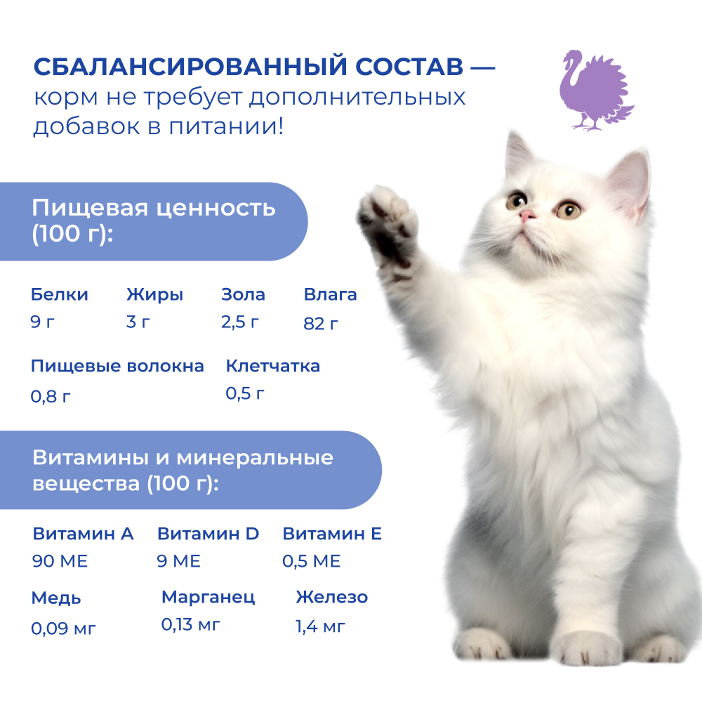 Корм для кошек JARVI при чувствительном пищеварении, кусочки в соусе, индейка пауч