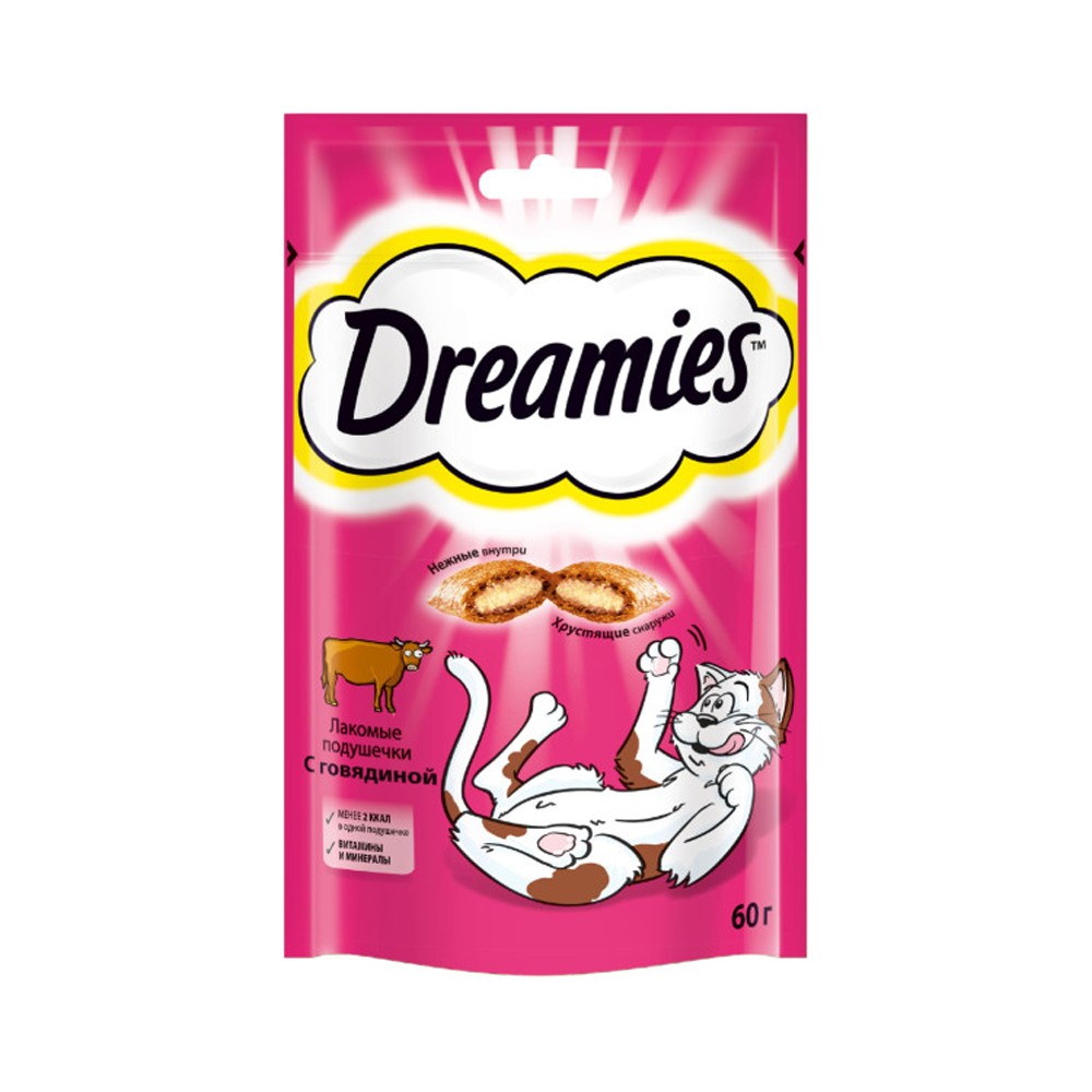 Лакомство для кошек DREAMIES лакомые подушечки с говядиной