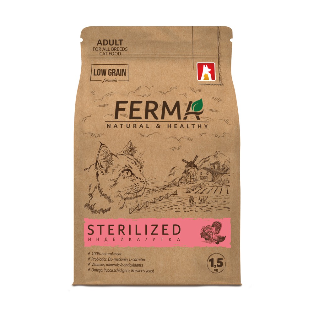 Корм для кошек ЗООГУРМАН Ferma Sterilized индейка с уткой сух.