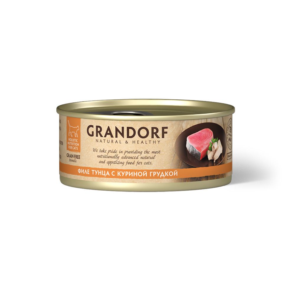 Корм для кошек GRANDORF Филе тунца с куриной грудкой банка
