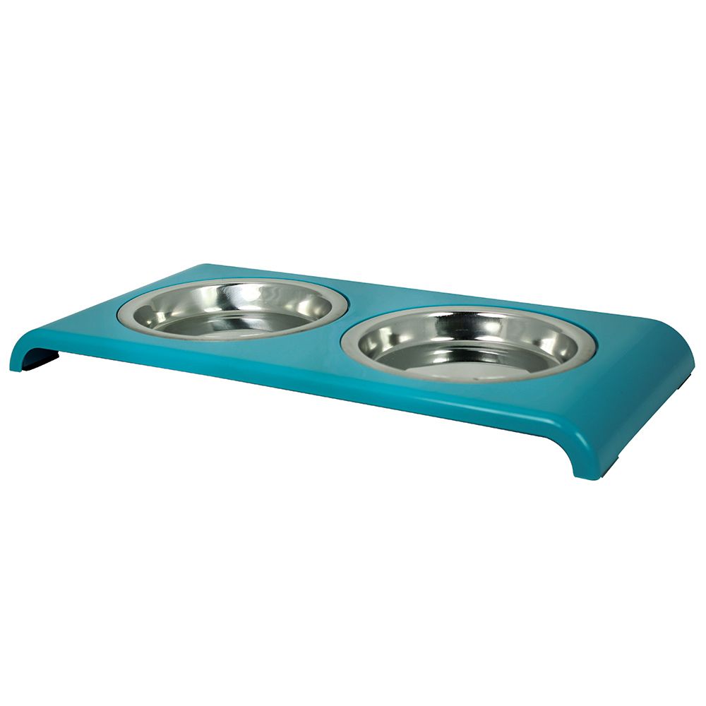 Миска для животных FOXIE Cat Saucer Diner двойная металлическая на подставке 2x175мл бирюзовая