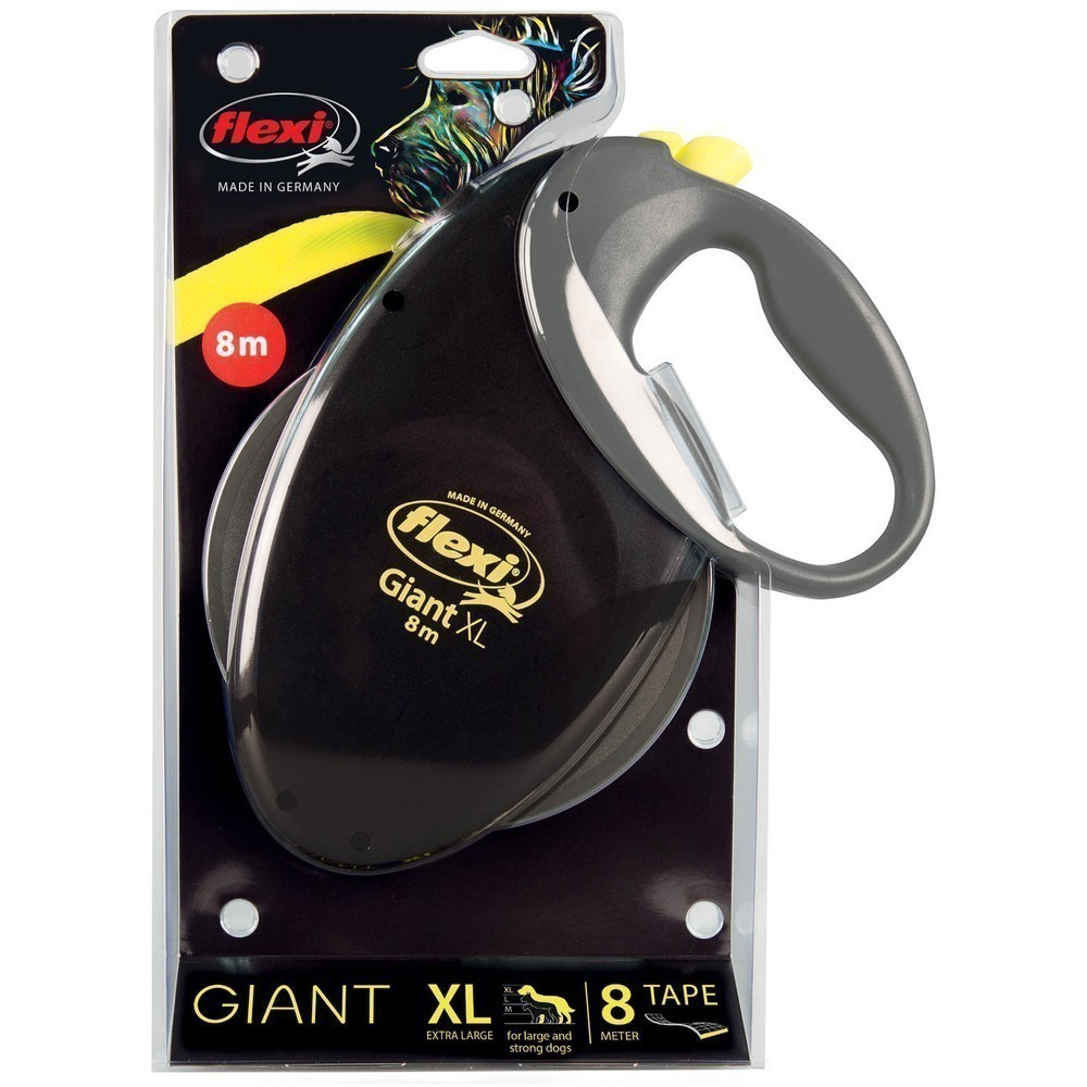 Рулетка для собак FLEXI Giant Neon XL (от 50кг) лента 8м, светоотражающая, желтый неон