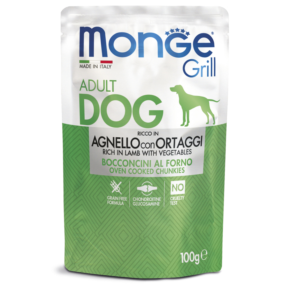 Корм для собак MONGE Grill Pouch ягненок, овощи конс.