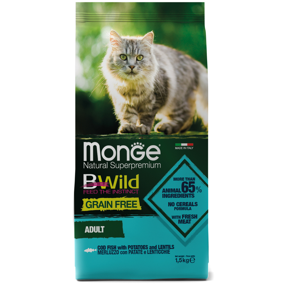Корм для кошек MONGE Cat BWild Grain Free треска сух.