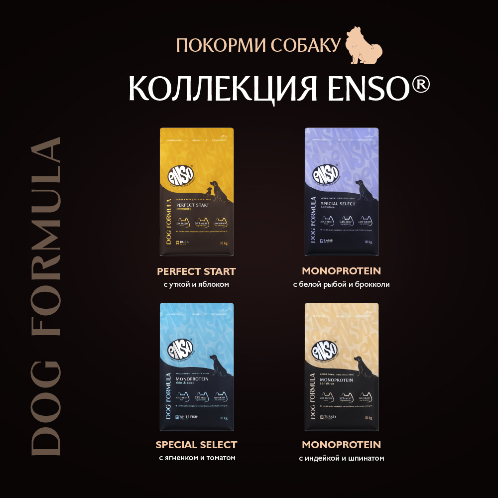 Корм для собак ENSO formula Monoprotein для ср. и кр.пород, с индейкой и шпинатом сух.