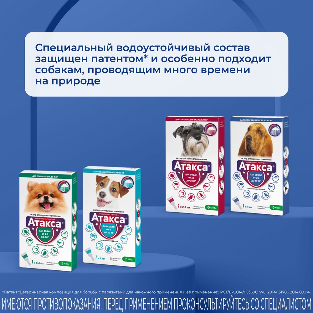 Капли для собак KRKA Атакса от иксодовых клещей, блох, вшей, власоедов (свыше 25кг) 4,0мл