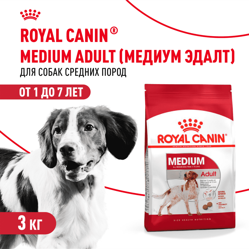 Корм для собак ROYAL CANIN Medium Adult для средних пород от 12 месяцев сух.