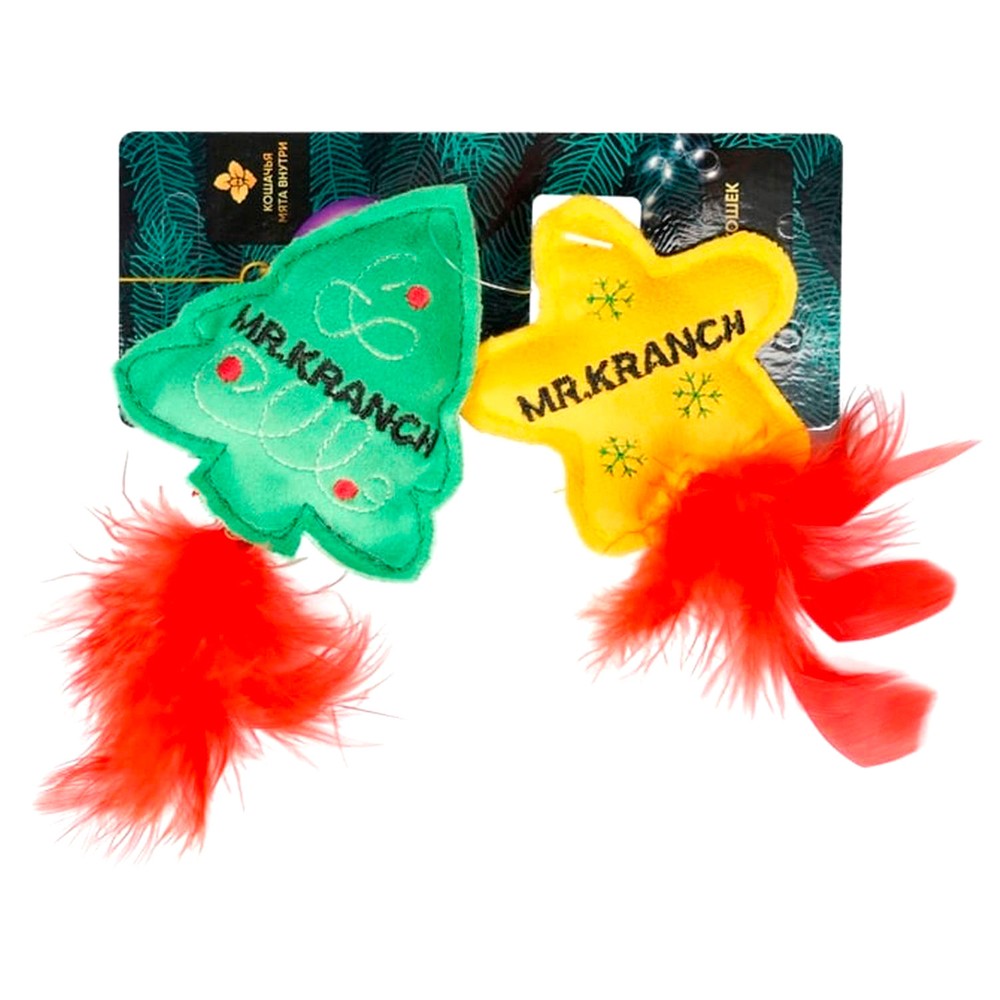 Игрушка для кошек MR.KRANCH Набор Елочка и Звездочка Новогодняя плюш.с кош.мятой и перышками 50см