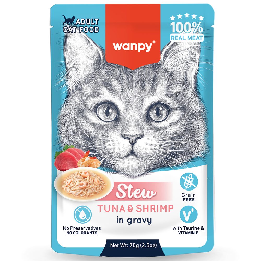 Корм для кошек WANPY Cat Дополнительный, тунец и креветки в собственному соку пауч