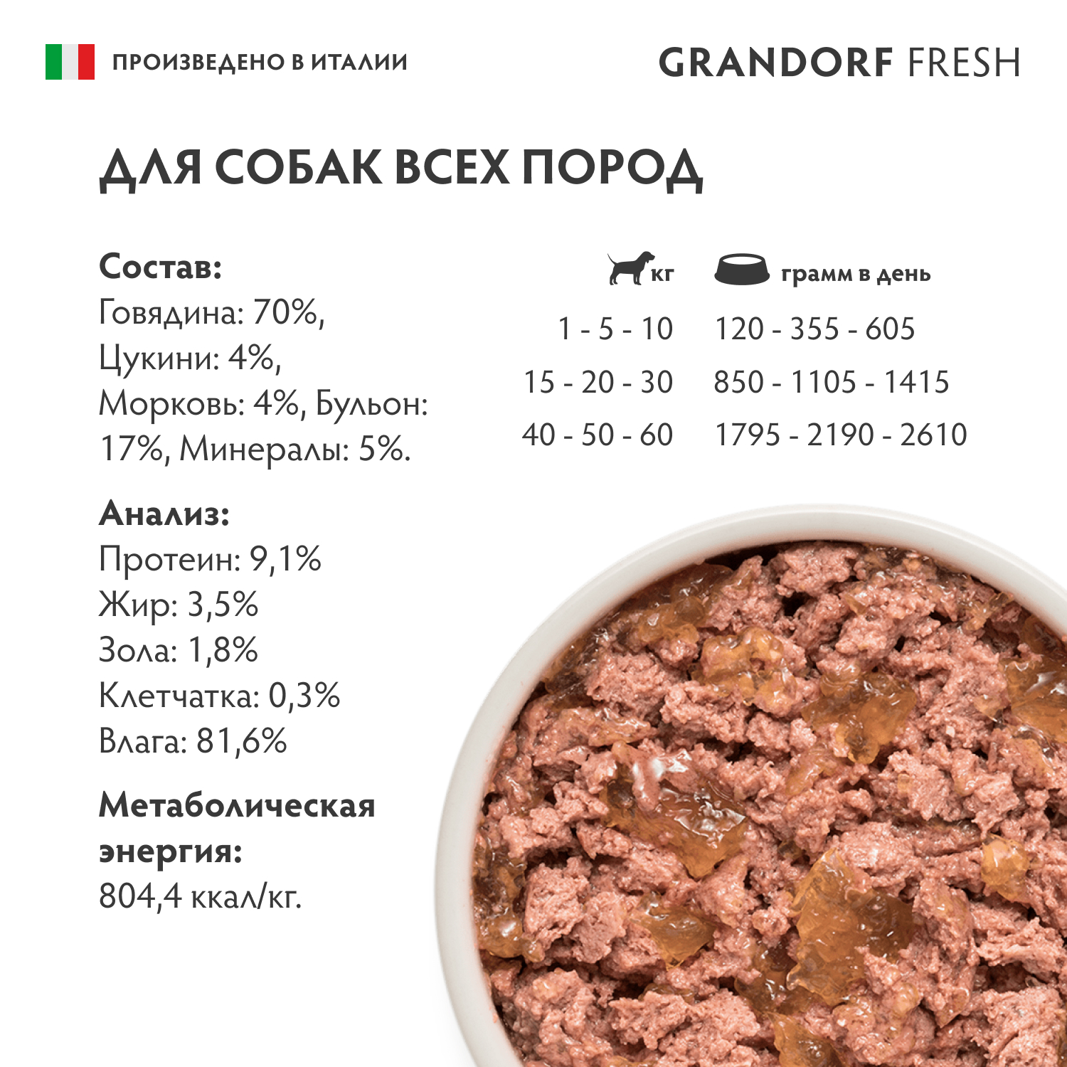 Корм для собак GRANDORF FRESH Паштет из говядины с цукини и морковью банка