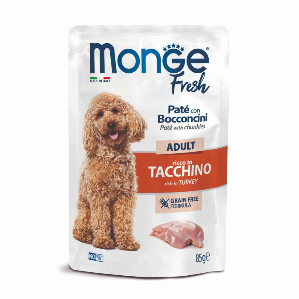 Корм для собак MONGE Dog Fresh паштет с кусочками индейки пауч