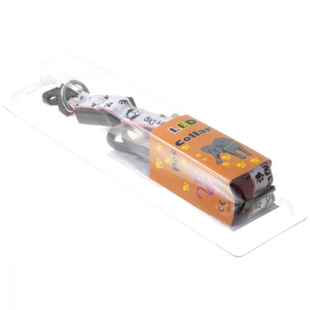 Ошейник для собак V.I.PET Собачки и лапки, с USB-зарядкой светящ. 15мм, 18-28см