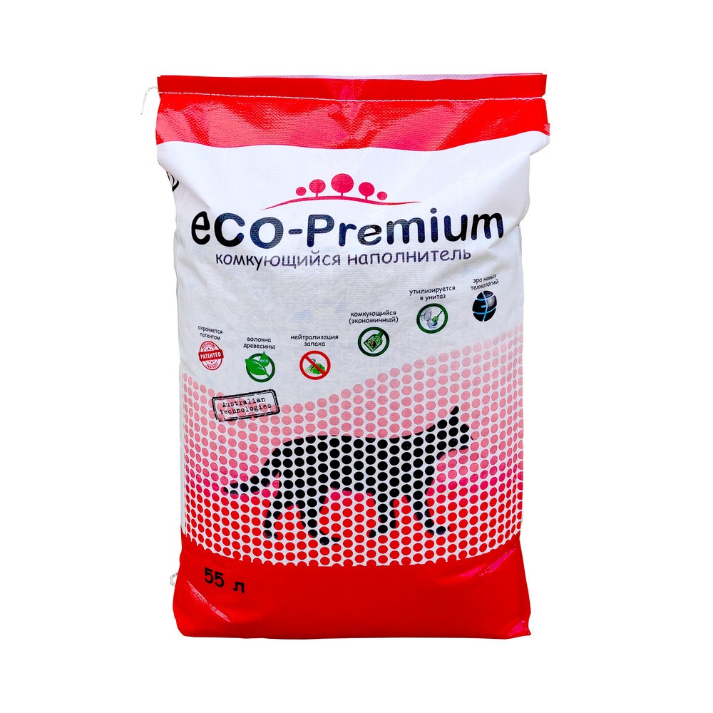 Наполнитель для кошачьего туалета ECO Premium Green древесный без запаха 20кг (55л)