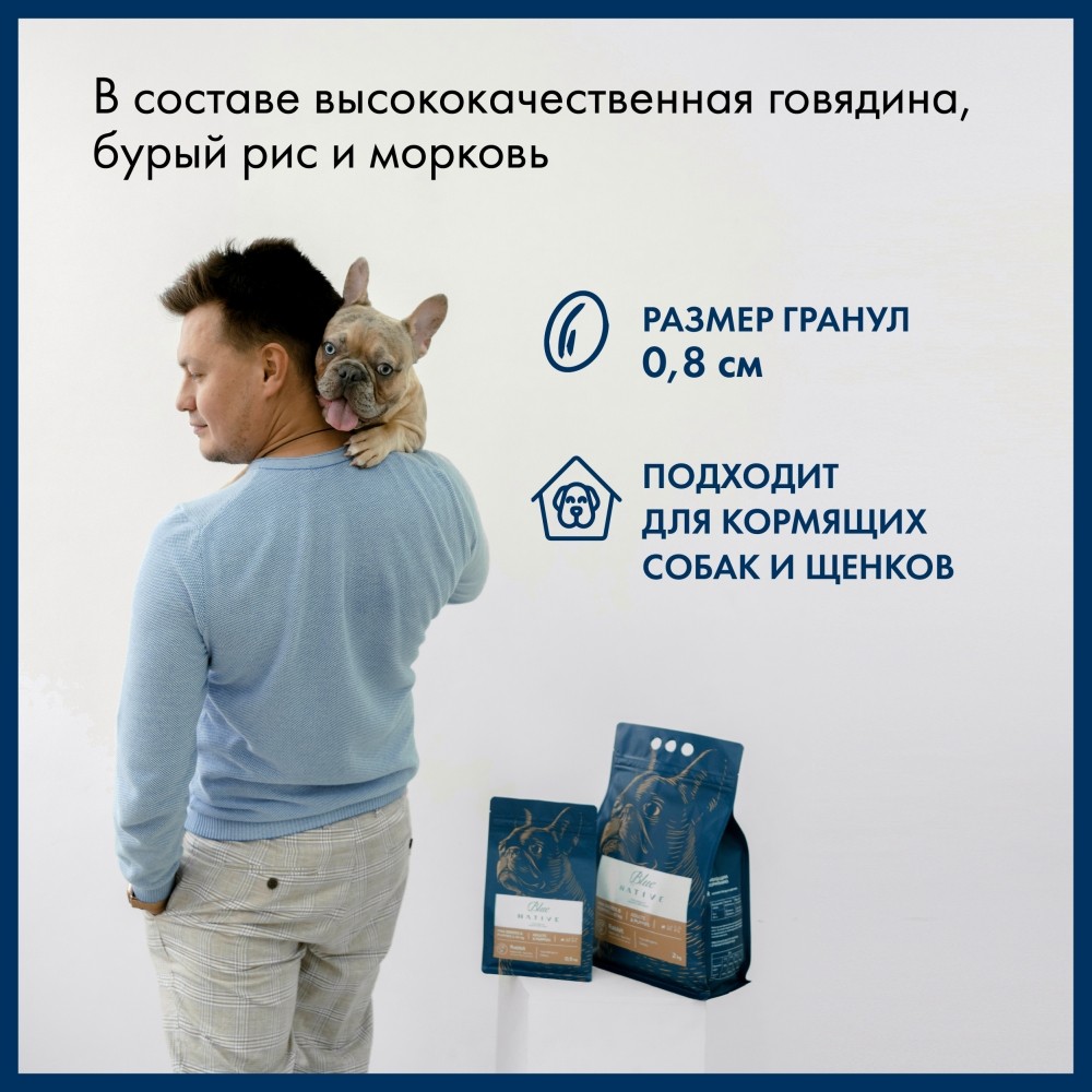Корм для собак BLUENATIVE для мелких пород, говядина сух.