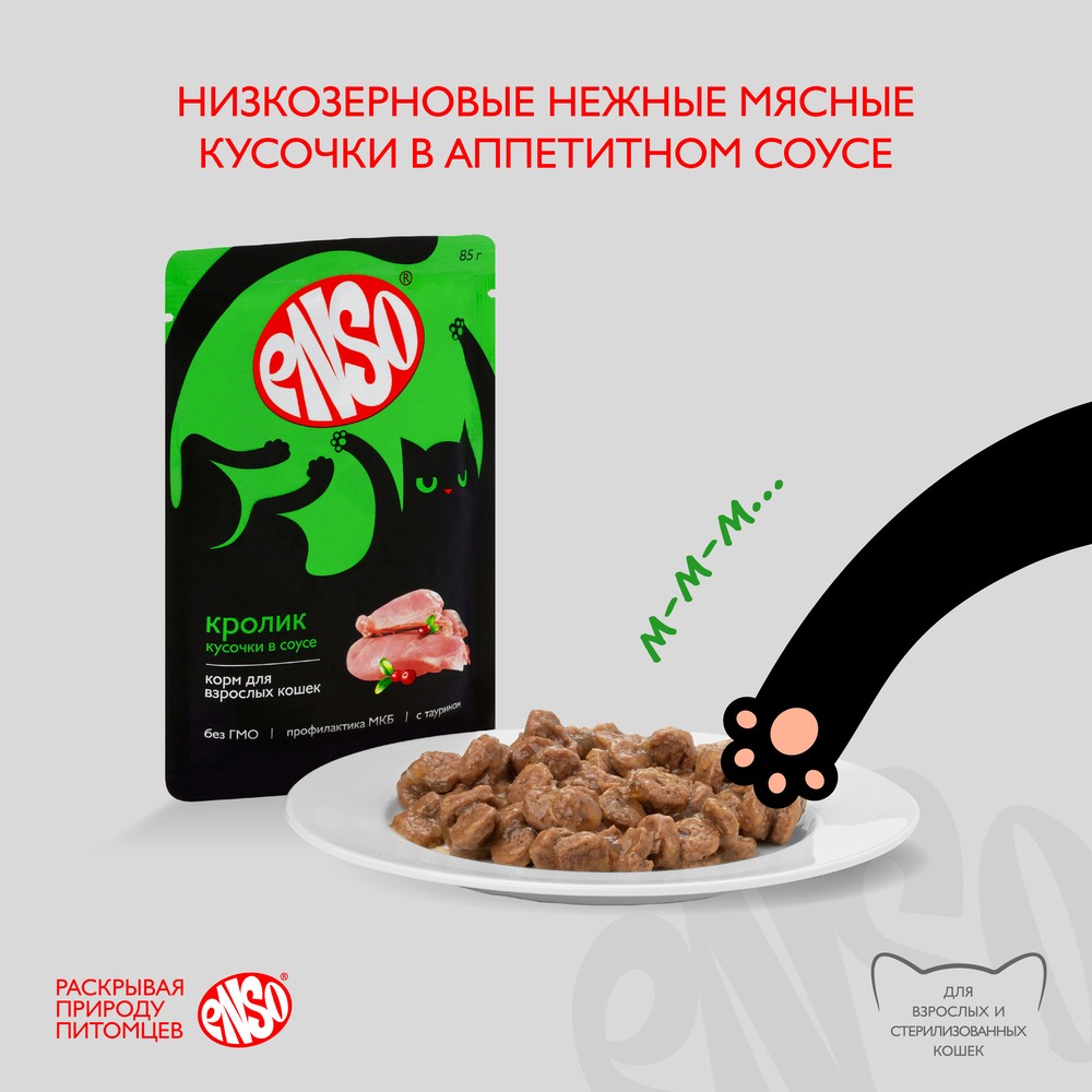 Корм для кошек ENSO кусочки в соусе с кроликом пауч