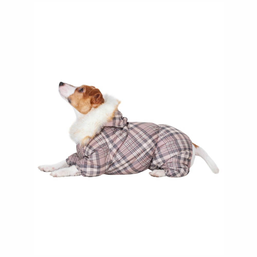 Комбинезон для собак DOGMODA Клетка зимний девочка, бежевый-5, спина 37см