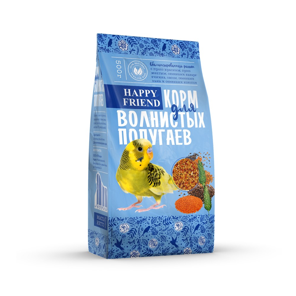 Корм для птиц HAPPY FRIEND для волнистых попугаев