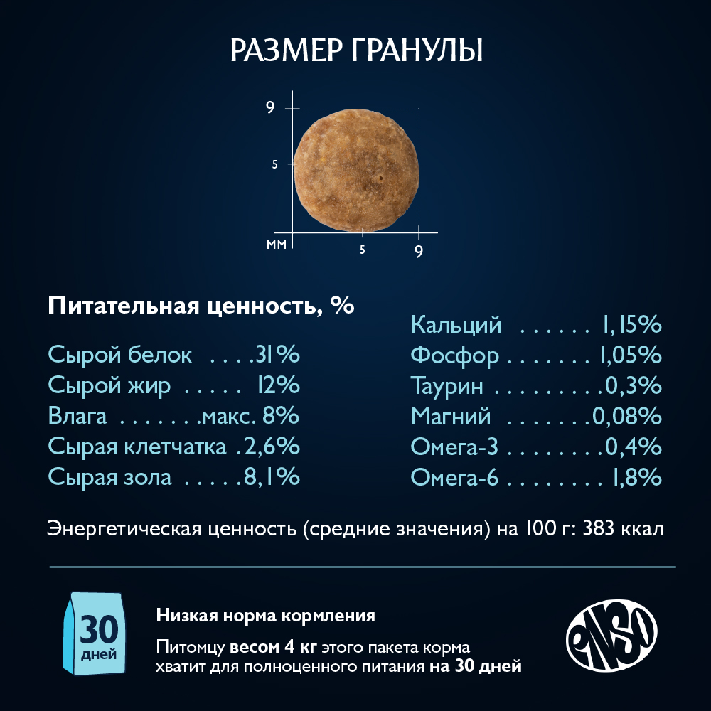 Корм для кошек ENSO formula Sterilized для стерилиз., со свежей белой рыбой и клюквой сух.