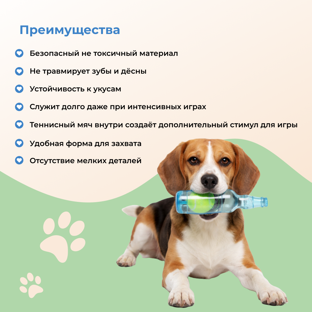 Игрушка для собак FOXIE Munch Бутылка резиновая с теннисным мячом 7,5х7,5х25см