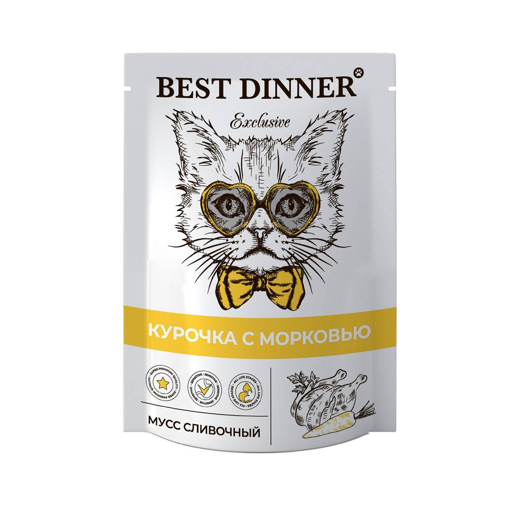 Корм для кошек BEST DINNER Exclusive Мусс сливочный курочка с морковью пауч