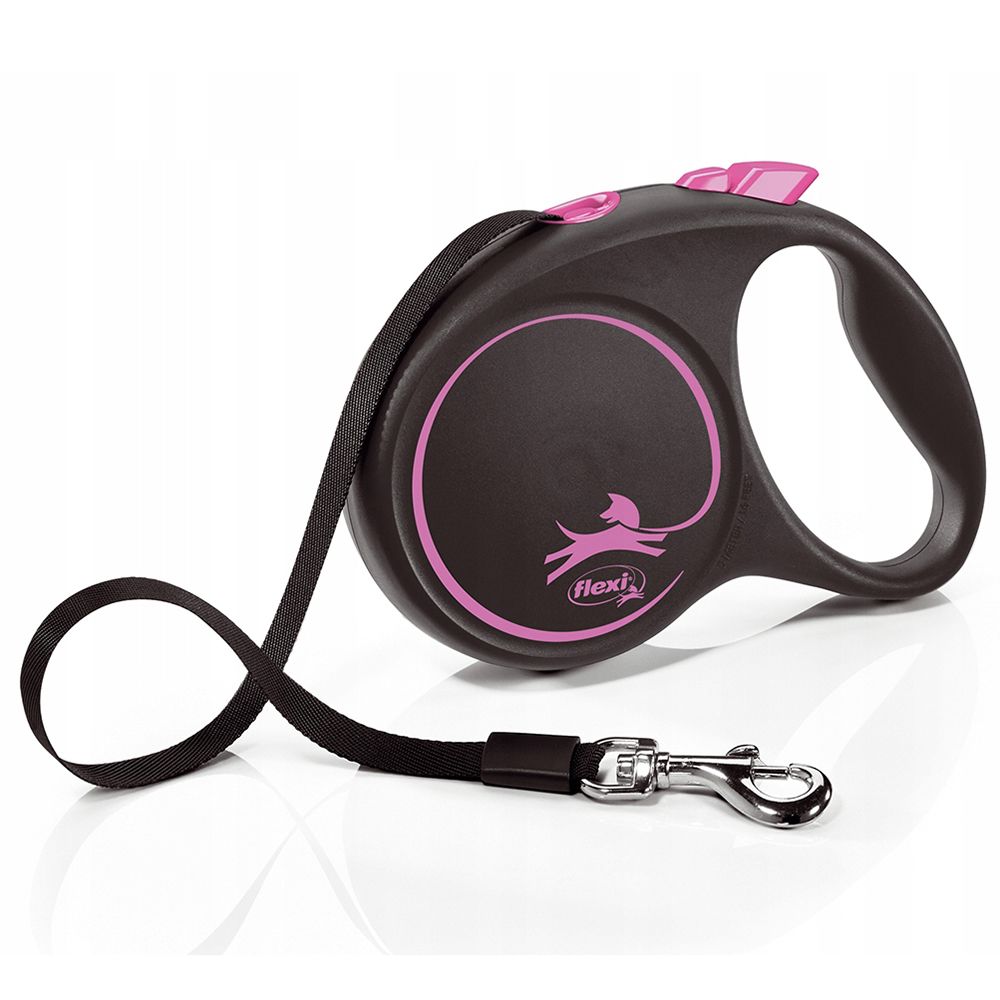 Рулетка для собак FLEXI Black Design S (до 15кг) 5м лента черный/розовый