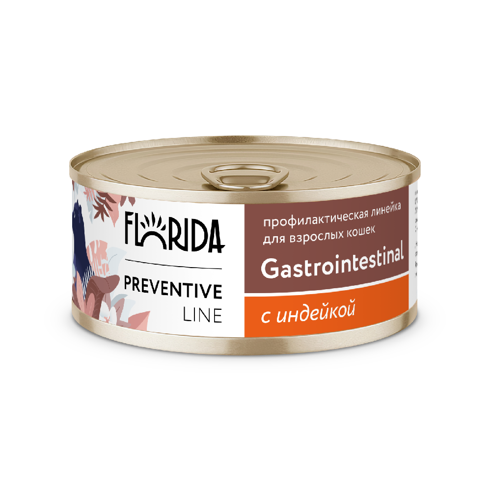 Корм для кошек FLORIDA Gastrointestinal при расстройствах пищеварения, индейка банка