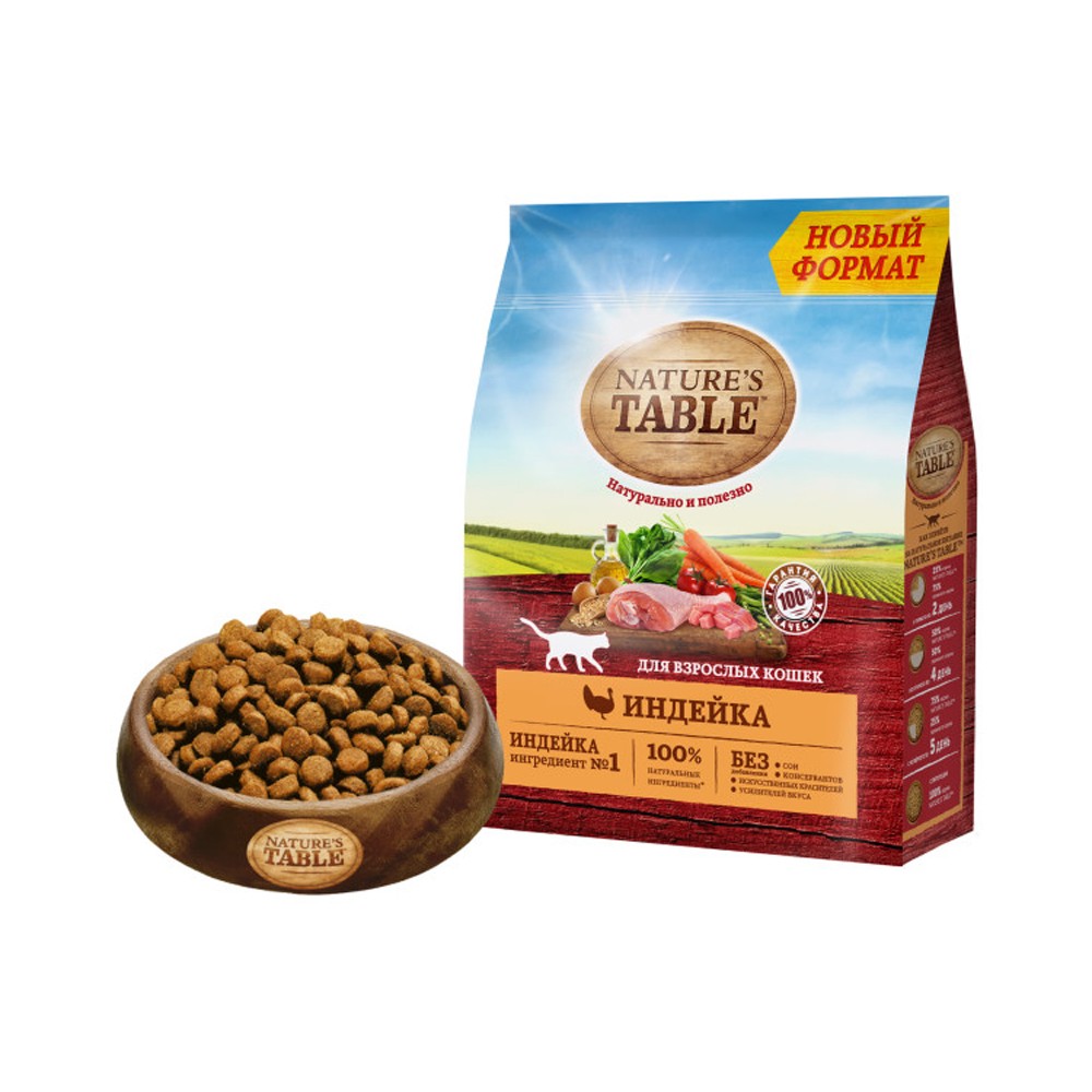 Корм для кошек NATURE'S TABLE индейка сух.